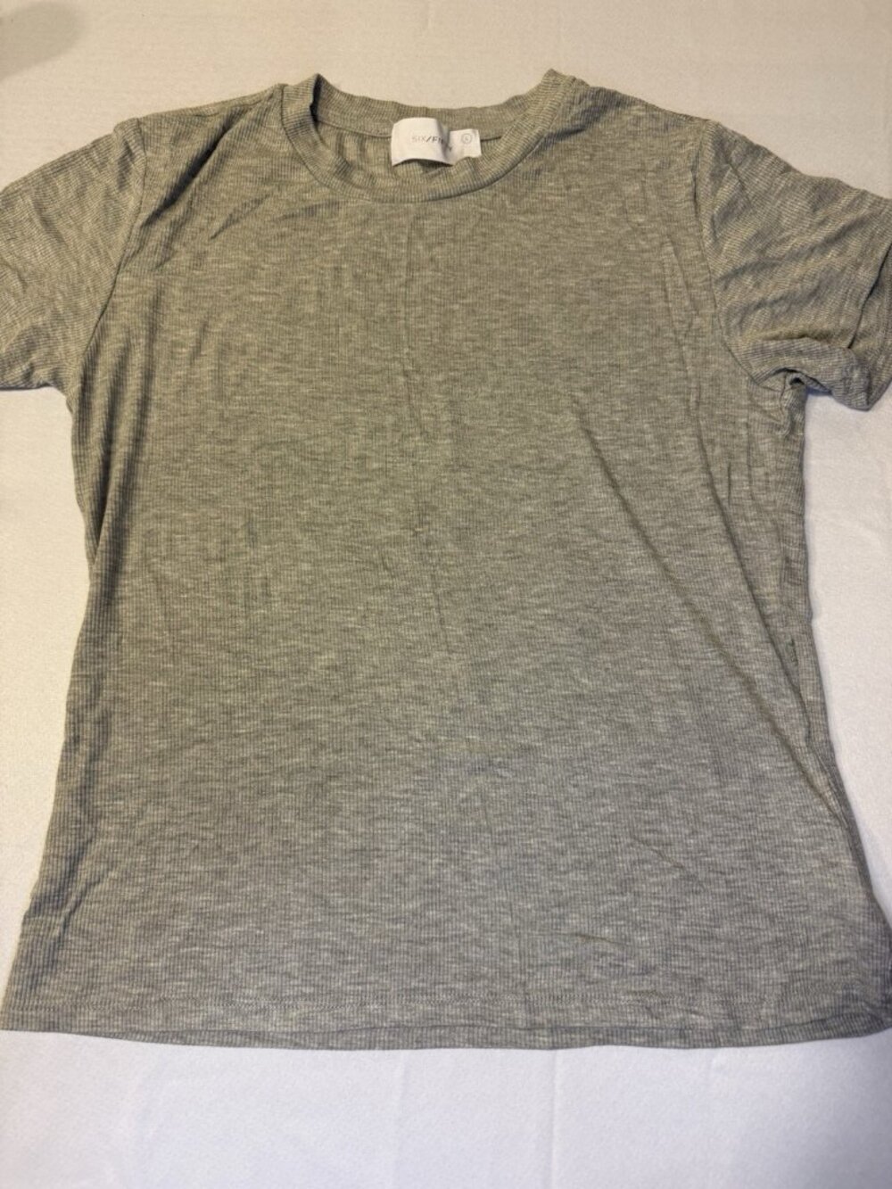 Six Fifty Gray Women's Ribbed Short Sleeve Crewneck T-Shirt Size L